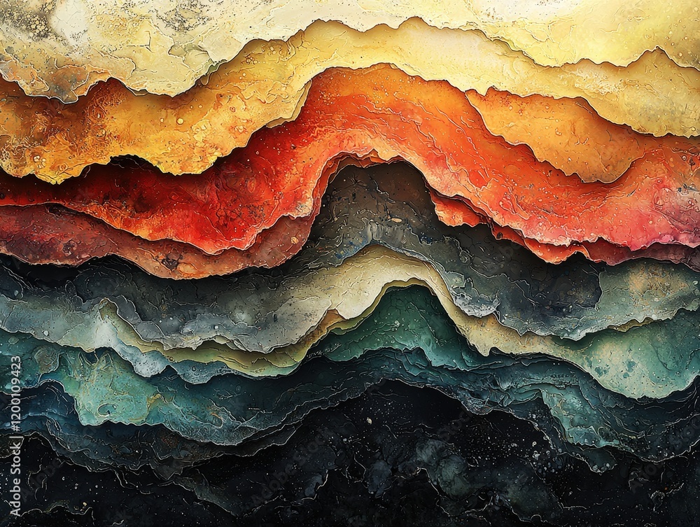 Poster textured layers of warm and cool colors create a sense of depth and movement. ideal for backgrounds,