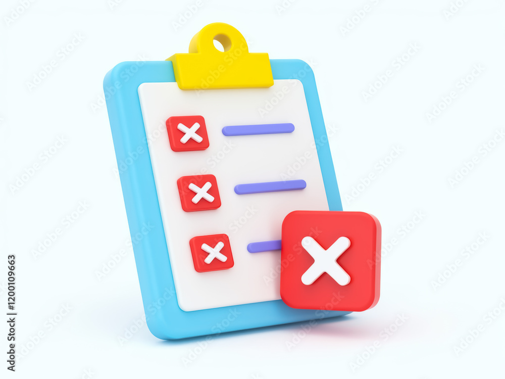 Poster 3d rendering of a checklist with red x marks indicating incompletion