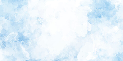 Abstract blue color clouds background, Vibrant clear blue sky with puffy and blurry natural clear clouds colorful watercolor background of abstract sunset sky with paint blotches and soft blurred text