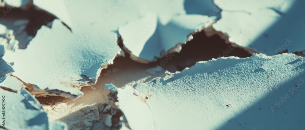 Poster ripped paper with jagged edges revealing distressed textures and intriguing patterns under natural l