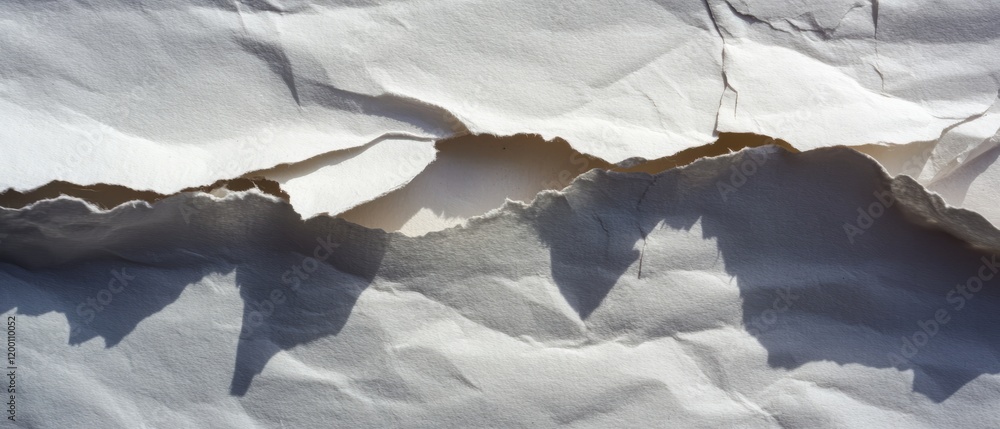 Poster Torn paper with jagged edges and exposed fibers creating intricate textures and patterns