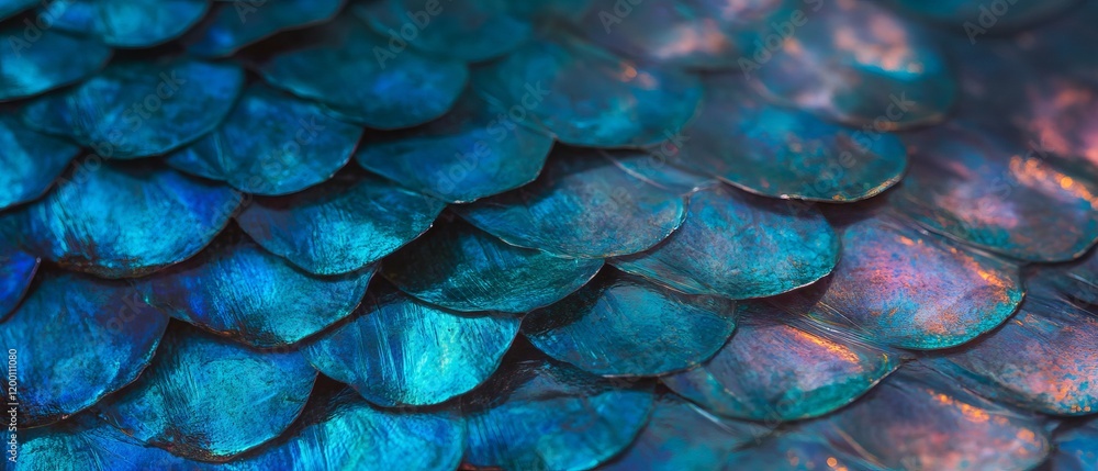 Poster close-up of rough scales showcasing vibrant colors and textured surfaces found in aquatic environmen