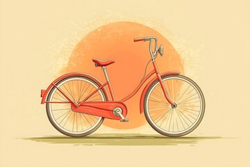 Fototapeta premium Vintage Red Bicycle Silhouette against Sunset Orb