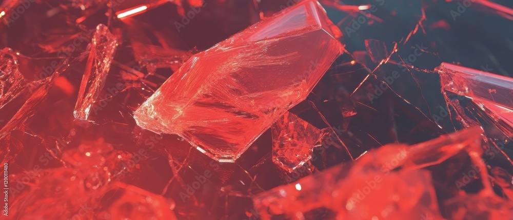 Aufkleber Ruby red glass showcasing intricate cracks and fractures under vivid lighting in a close-up view
