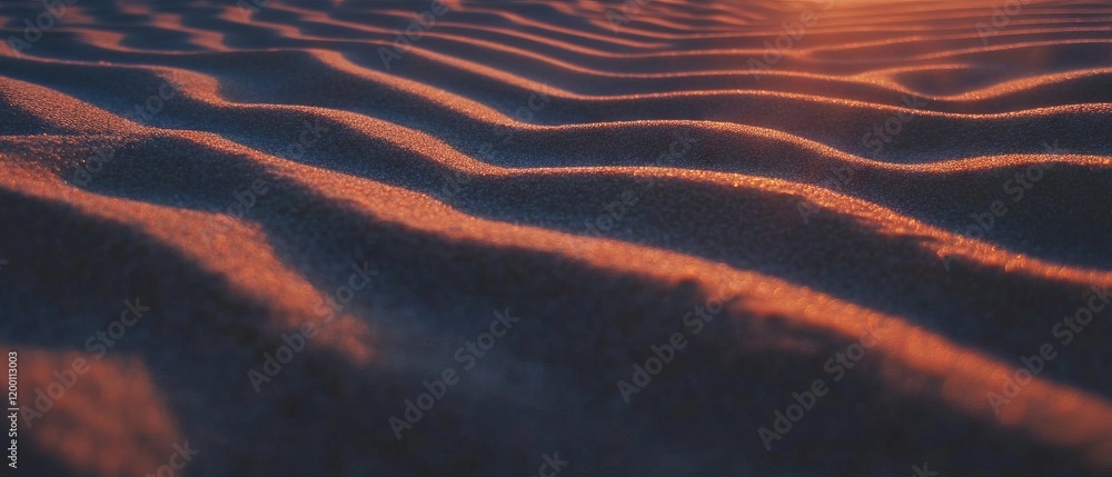 Poster elegant patterns of fine sand illuminated by warm light at dusk