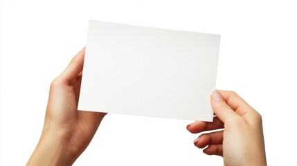 Obraz premium Woman's Hands Holding Blank White Card, Closeup Studio Shot