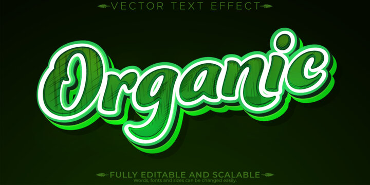 Organic green text effect, editable natural and fruit text style