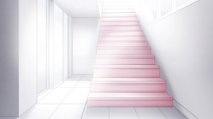 Fototapeta premium Modern Minimalist Home Interior: Pink Staircase Design