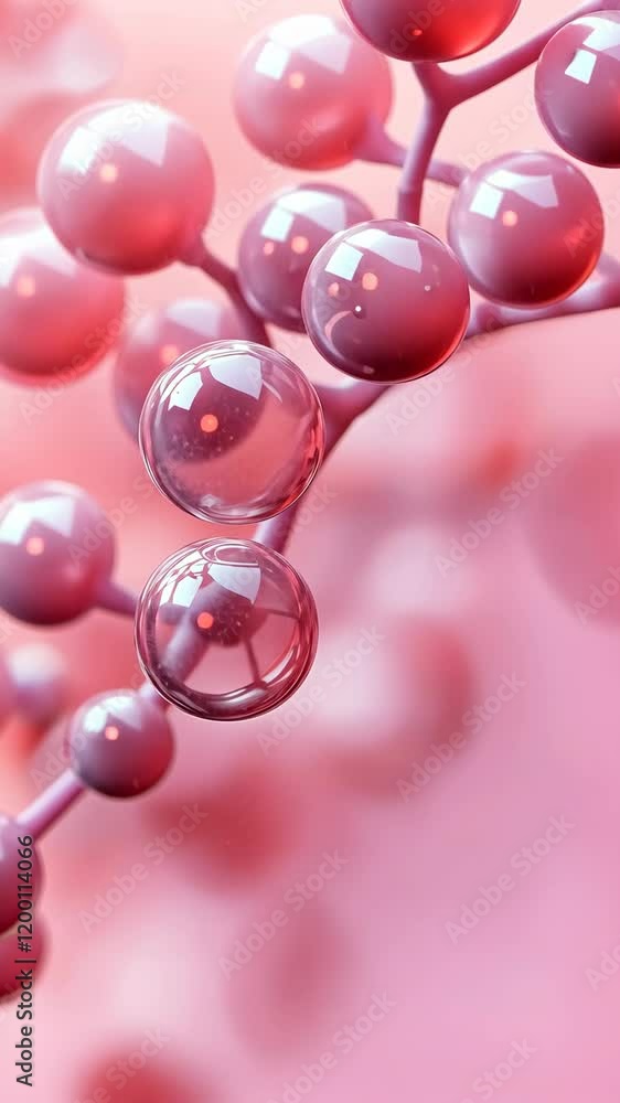 Poster molecular structure featuring pink bubbles and spheres showcasing intricate details in a close-up vi