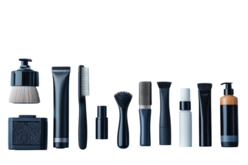 Various grooming products displayed on a clean surface for personal care and styling routines