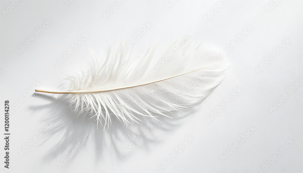 Poster soft white feather resting on a light surface with delicate shadows in a serene setting