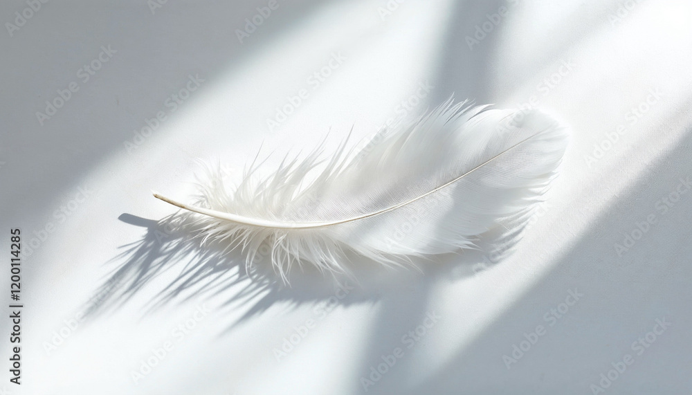 Aufkleber soft white feather resting on a smooth surface with gentle daylight illuminating its delicate textur