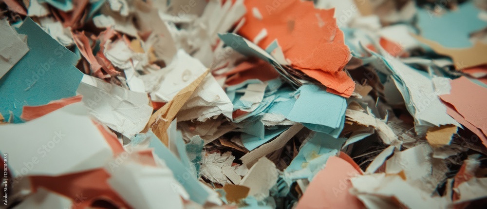 Poster Shredded paper collection displaying vibrant colors and unique textures on a flat surface