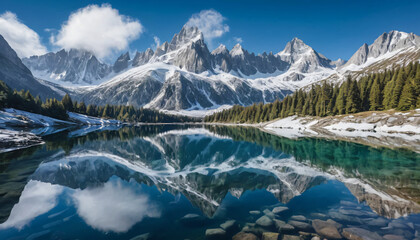 Obraz premium SNOWY MOUNTAIN WITH LAKE 