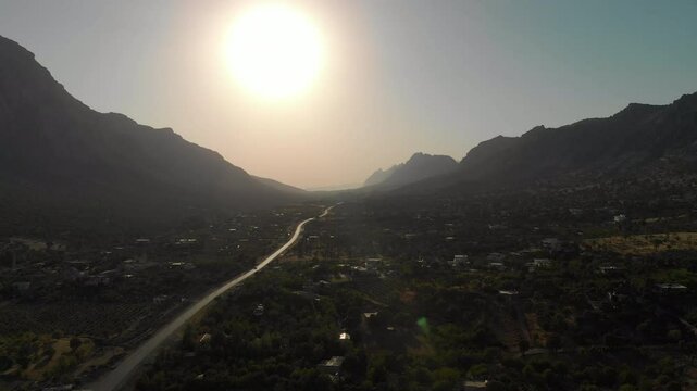 Aerial Shot Sunset in a Remote Area Mountains Off The Grid