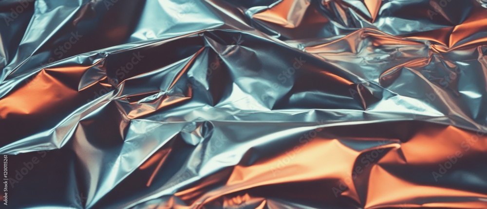 Poster Crumpled silver foil texture creating an abstract metallic background for various applications