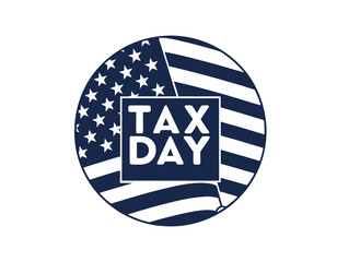 tax day image with american flag background, symbolizing the annual deadline for filing taxes in the united states. the design features a circular shape with stars and stripes, emphasizing the patriot