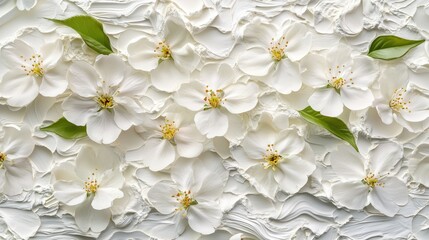 White flowers arranged on textured background create an elegant and serene composition for decoration and design