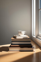 Minimalist Stack of Closed Books with Soft Lighting