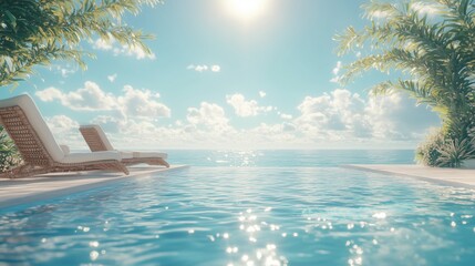 Infinity pool overlooking the ocean on a sunny day with vibrant clouds and serene atmosphere