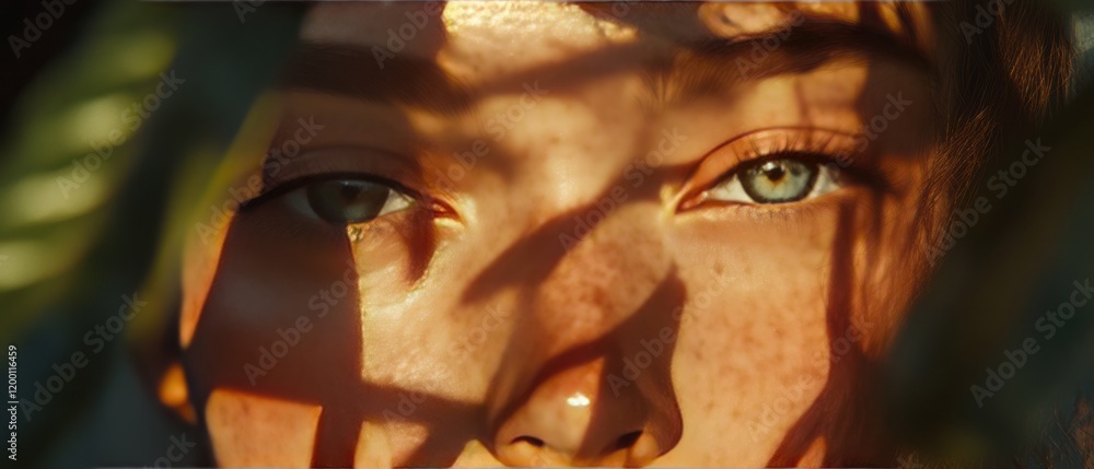 Poster Captivating close-up of smooth skin illuminated by soft sunlight and shadow play