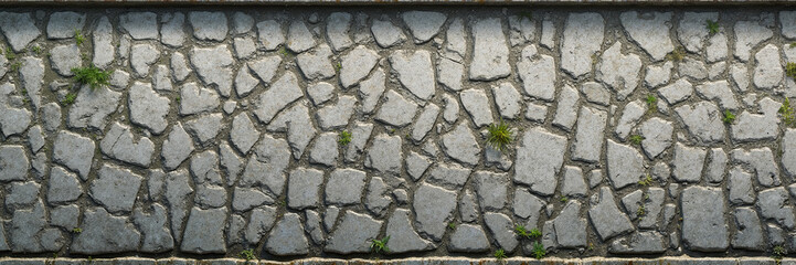 Obraz premium Stone pavement with grass growing in gaps 