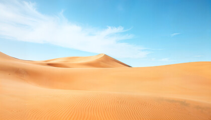 Golden waves of sand undulate across an endless expanse, their crests and troughs sculpted by the wind, glimmering under the warm embrace of the midday sun. Beautiful nature background