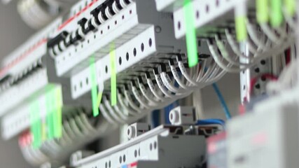 An electric switchboard for the organization of electricity supply to the apartment. Close-up. Soft focus.