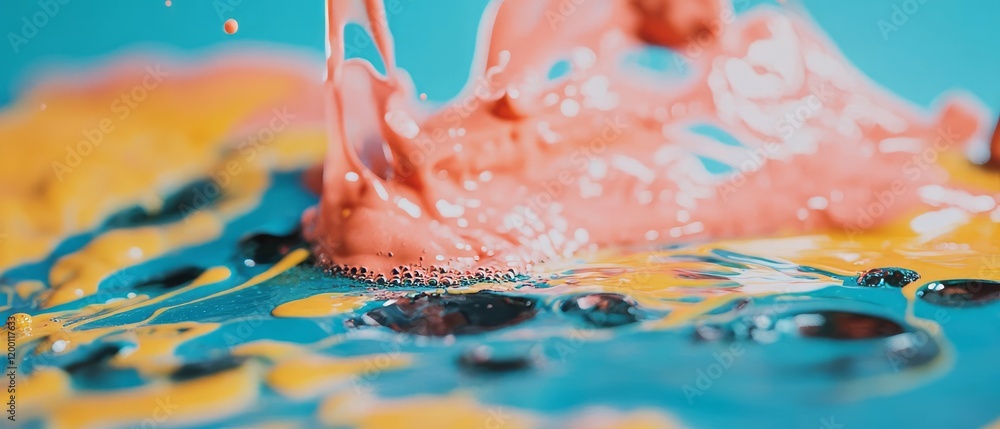 Aufkleber Spilled vibrant paint creating flowing patterns on a colorful surface