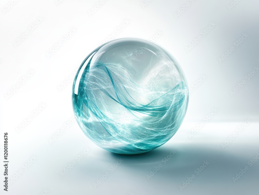 Wall mural a transparent sphere with embedded organic patterns and swirling filaments, floating elegantly, high