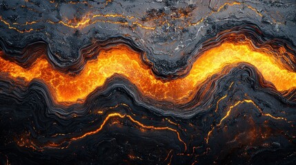 Lava flow eruption volcano high-resolution textures fiery environment aerial view intense heat...