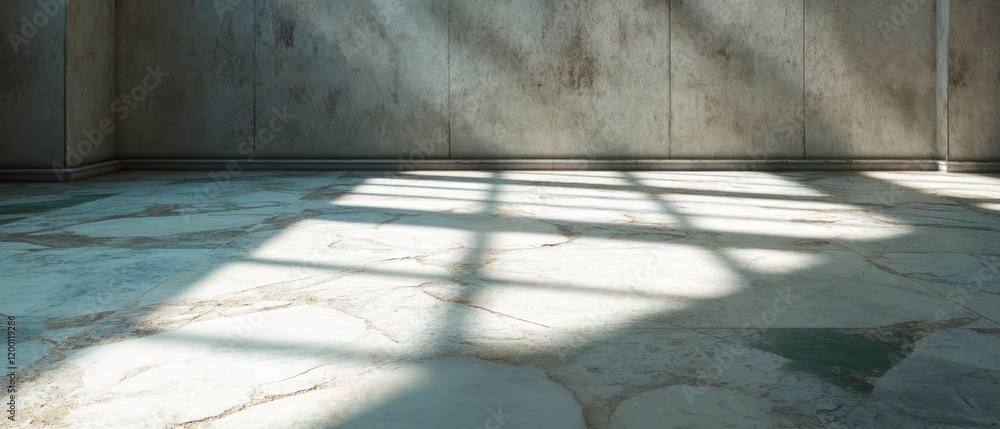Poster stained concrete and dirt showcase rough textures with shadows in a spacious interior setting