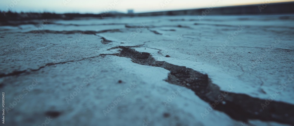 Poster textured concrete surface with rough imperfections and visible cracks at dusk