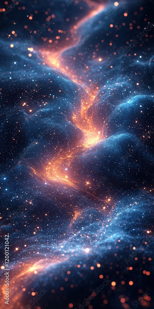 Poster swirling cosmic dust and glowing nebula clouds create an ethereal scene. ideal for space-themed proj