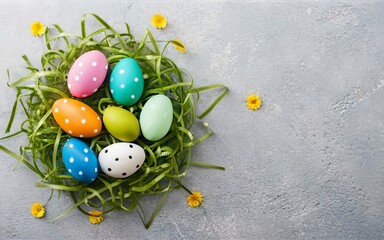 happy easter day eggs on background with copy space, photo ai generated 