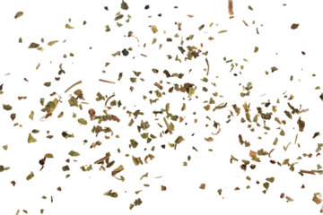 Dry ground aromatic spice basil lies on PNG background.