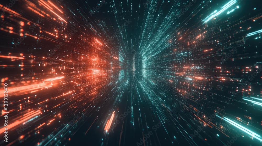 Poster dynamic visualization of futuristic digital connection with light streak effects