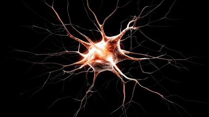 A glowing neuron with branching dendrites against a dark background, illustrating the complexity of neural connections in the brain.