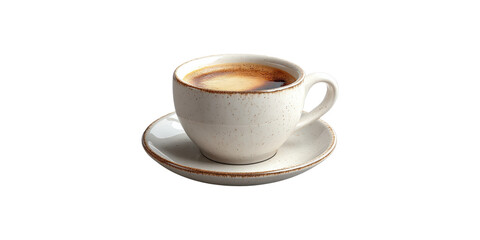 Obraz premium White coffee cup with espresso on saucer isolated on transparent background