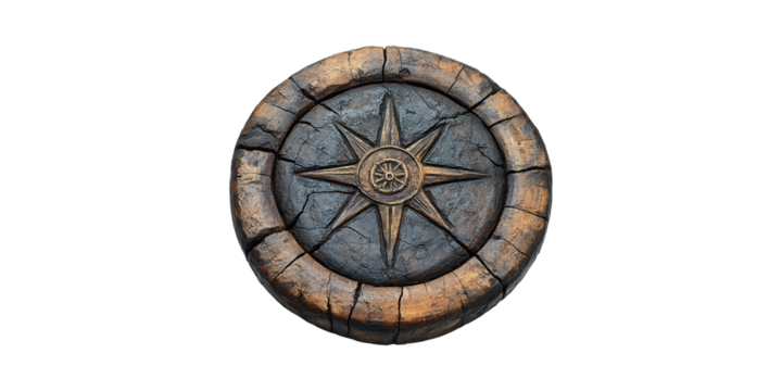 Antique wooden nautical compass isolated on transparent background