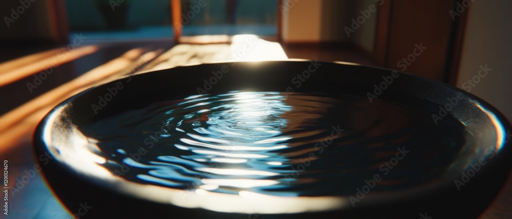 Aufkleber water ripples create concentric circles in a bowl, reflecting serene light patterns indoors