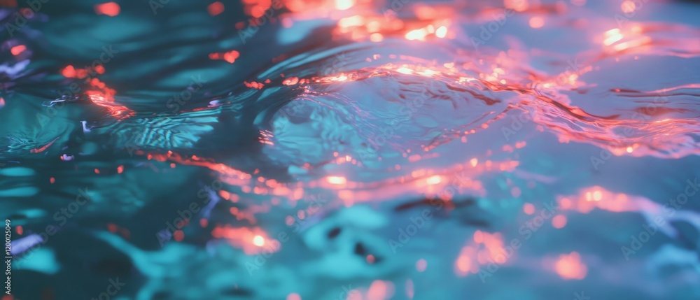 Poster Vivid water textures display mesmerizing abstract patterns and light reflections at dusk
