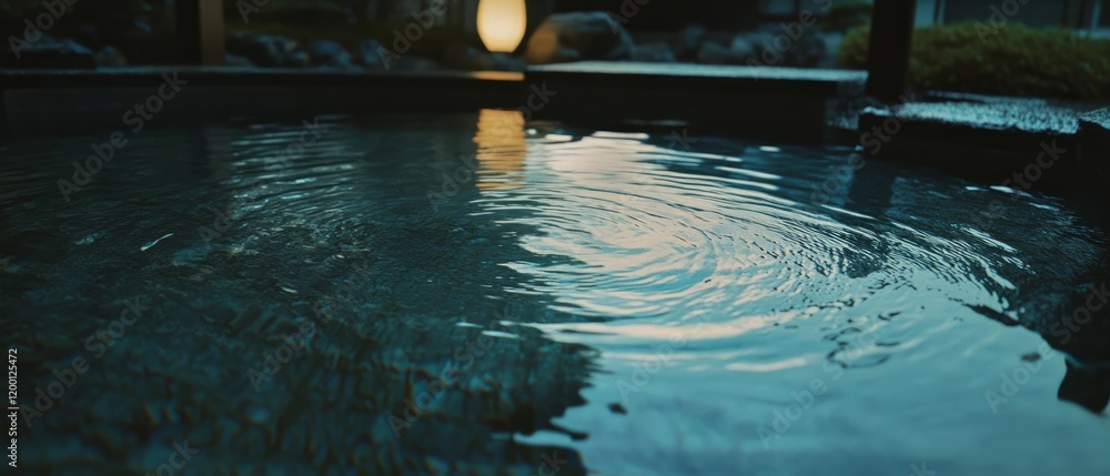 Poster water surface with ripples reflecting ambient light during evening hours in a tranquil setting