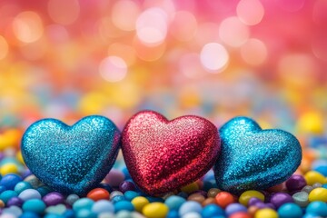 Obraz premium Bright background with hearts with space for text, valentine's day.