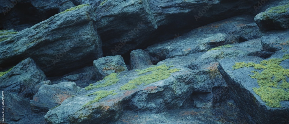 Aufkleber weathered stone surface with rough texture and moss growth in a natural outdoor setting