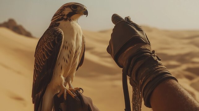 Falconry practice in the desert showcases the bond between handler and bird