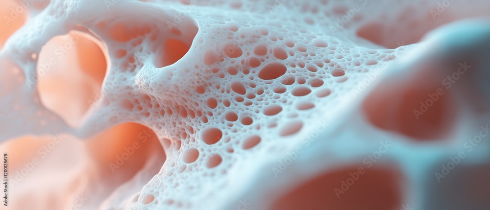 Poster close-up view of a textured, layered, customizable plastic 3d printed object showcasing intricate de