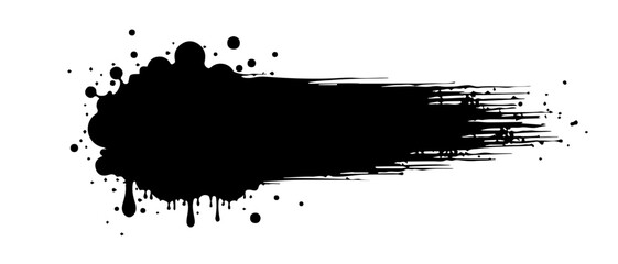 Fototapeta premium Isolated black paint horizontal splatter on transparent background with empty space for text