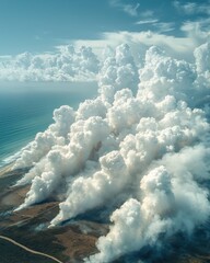 Fototapeta premium Vast cloud formation above coastal landscape aerial view high-resolution nature scenic environment