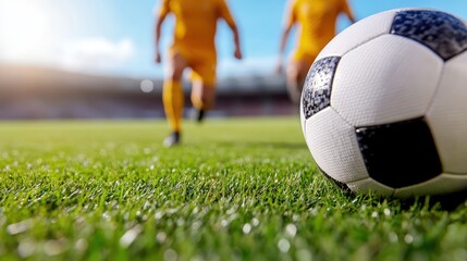 Fototapeta premium Exciting soccer players engage in a thrilling match on the field